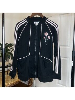 Anthony Richards Track Jacket Womens Medium MD Black Pink Stripe Flower Zip Up